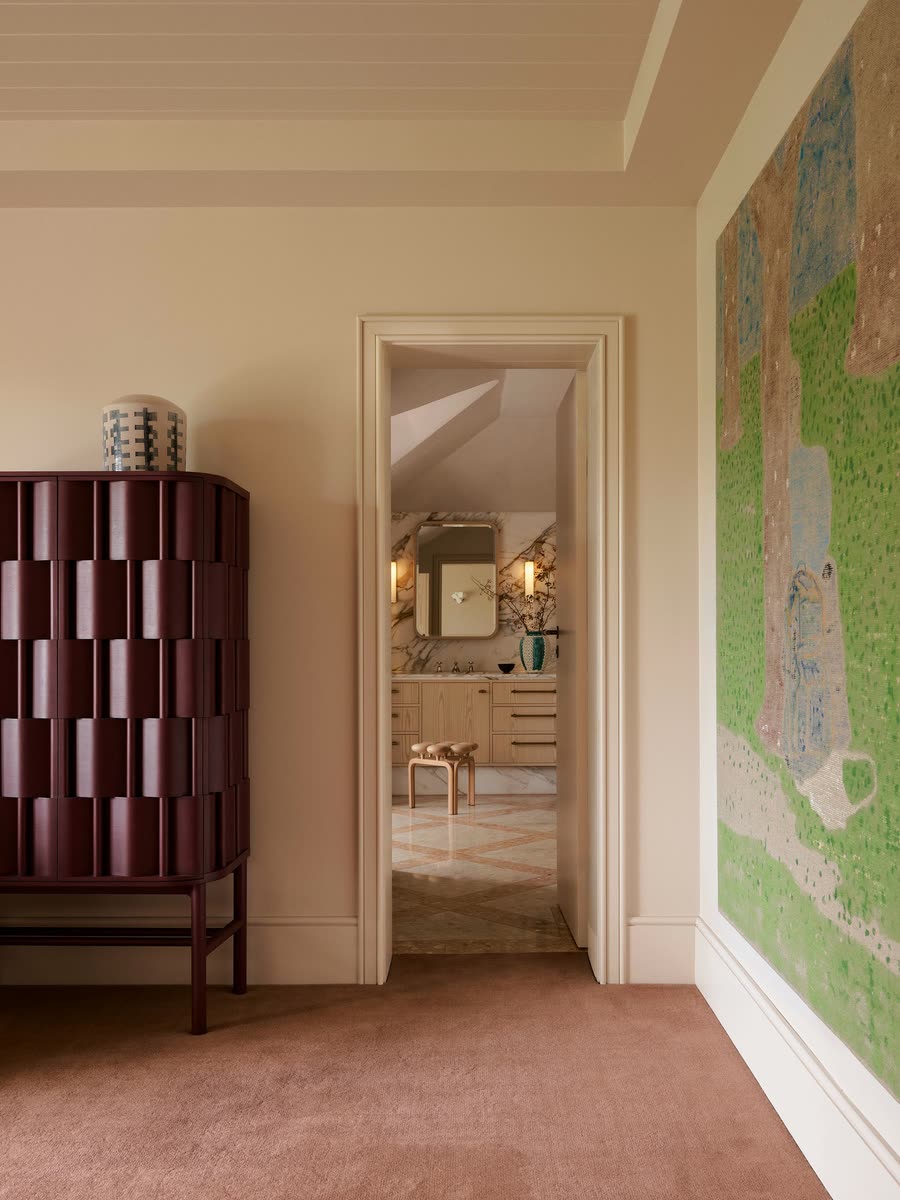 Woven timber cabinetry and stone